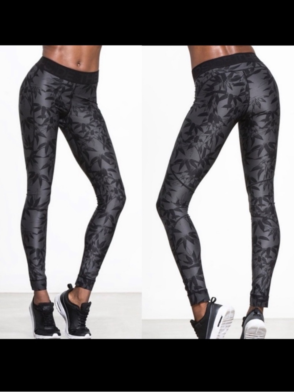 The Upside Guru Bamboo Print Performance Leggings: Black/Grey